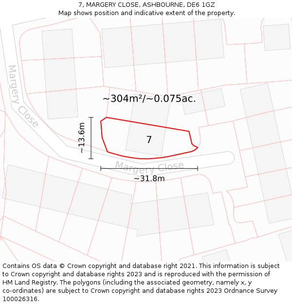 7, MARGERY CLOSE, ASHBOURNE, DE6 1GZ: Plot and title map