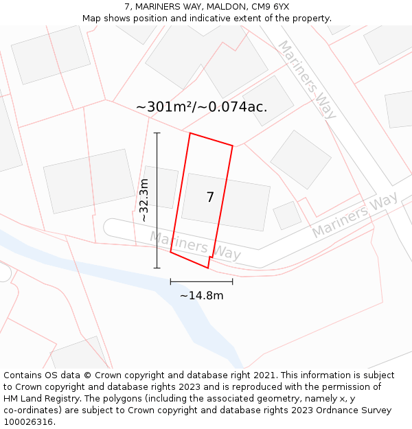 7, MARINERS WAY, MALDON, CM9 6YX: Plot and title map