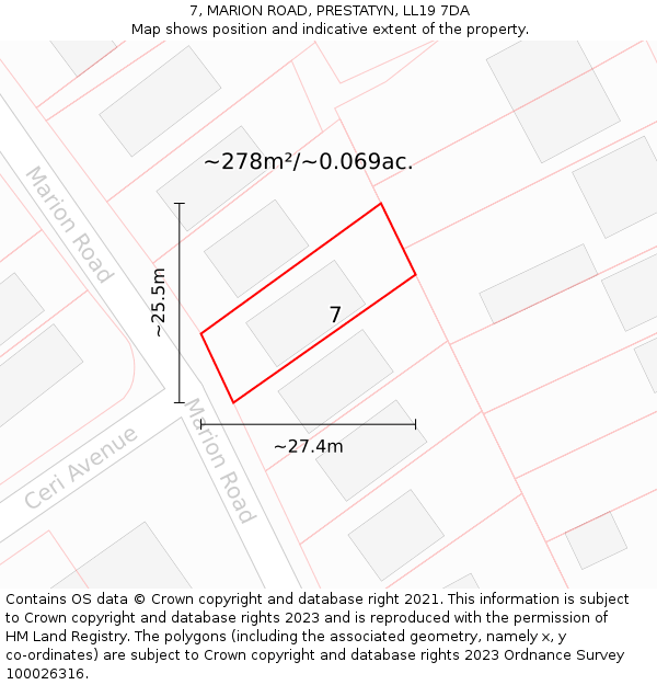 7, MARION ROAD, PRESTATYN, LL19 7DA: Plot and title map