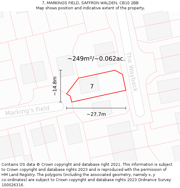 7, MARKINGS FIELD, SAFFRON WALDEN, CB10 2BB: Plot and title map