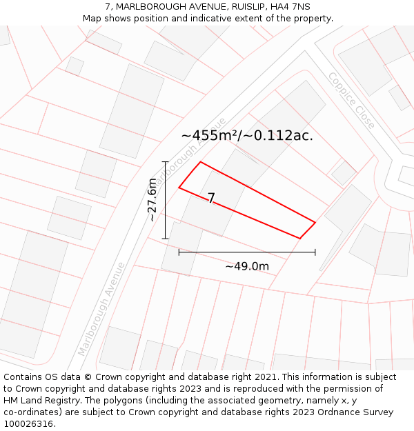 7, MARLBOROUGH AVENUE, RUISLIP, HA4 7NS: Plot and title map