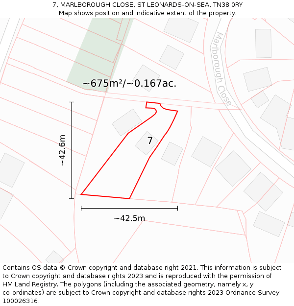 7, MARLBOROUGH CLOSE, ST LEONARDS-ON-SEA, TN38 0RY: Plot and title map