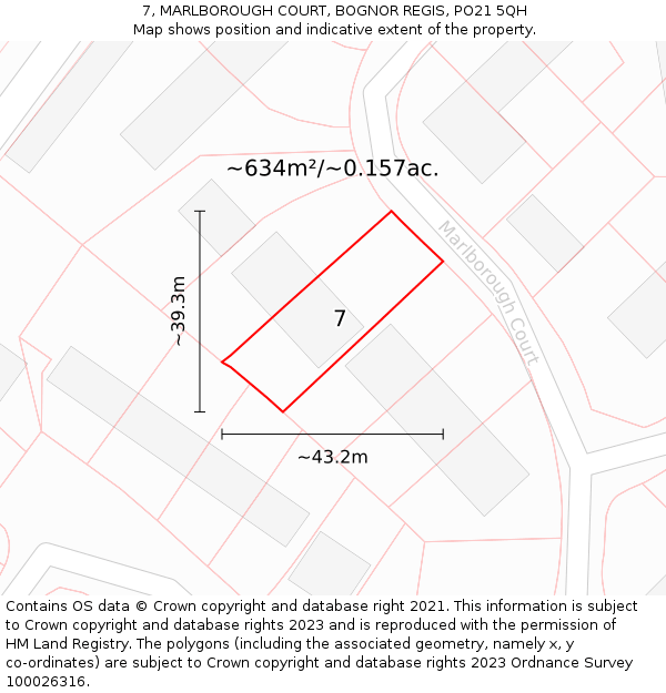 7, MARLBOROUGH COURT, BOGNOR REGIS, PO21 5QH: Plot and title map