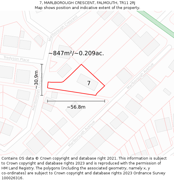 7, MARLBOROUGH CRESCENT, FALMOUTH, TR11 2RJ: Plot and title map