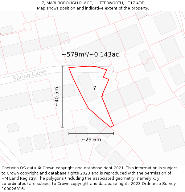 7, MARLBOROUGH PLACE, LUTTERWORTH, LE17 4DE: Plot and title map