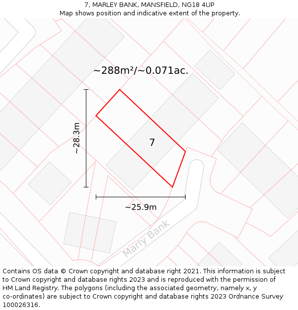 7, MARLEY BANK, MANSFIELD, NG18 4UP: Plot and title map