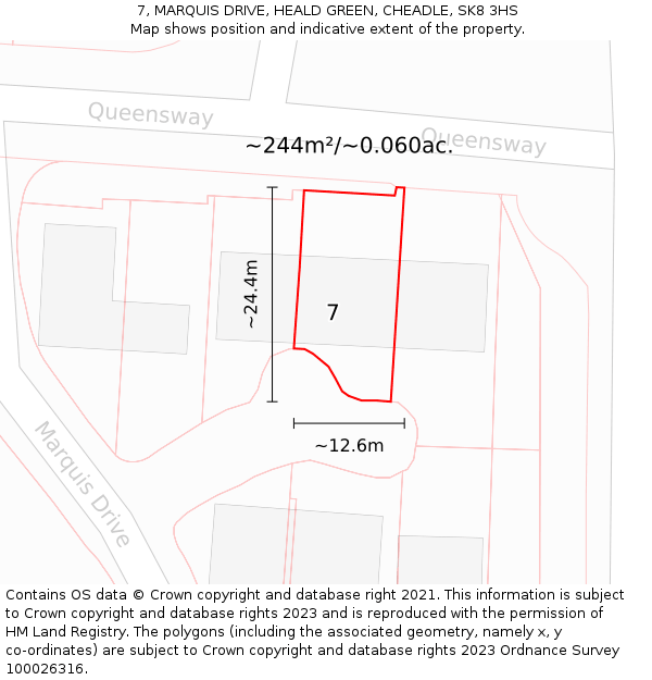 7, MARQUIS DRIVE, HEALD GREEN, CHEADLE, SK8 3HS: Plot and title map