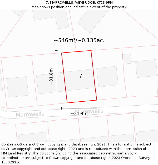 7, MARROWELLS, WEYBRIDGE, KT13 9RN: Plot and title map