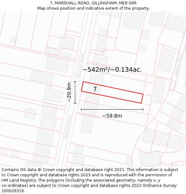 7, MARSHALL ROAD, GILLINGHAM, ME8 0AR: Plot and title map