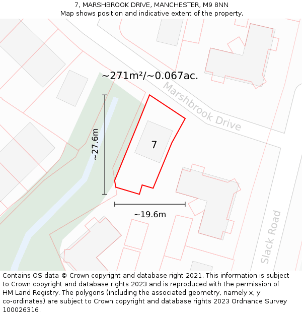 7, MARSHBROOK DRIVE, MANCHESTER, M9 8NN: Plot and title map