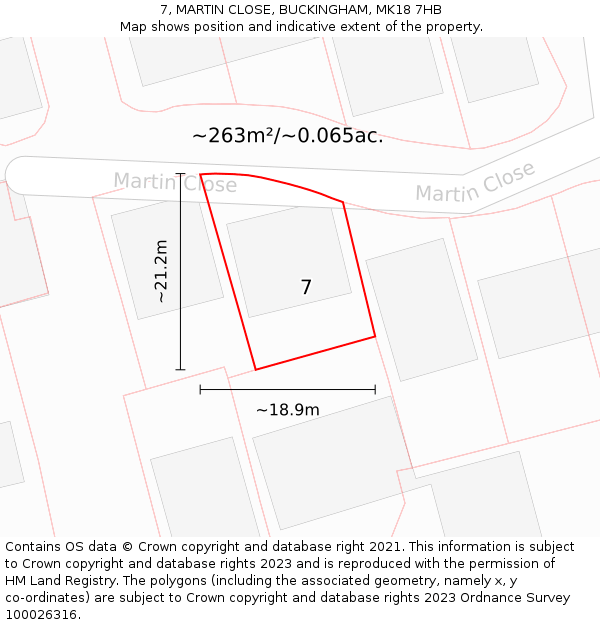 7, MARTIN CLOSE, BUCKINGHAM, MK18 7HB: Plot and title map