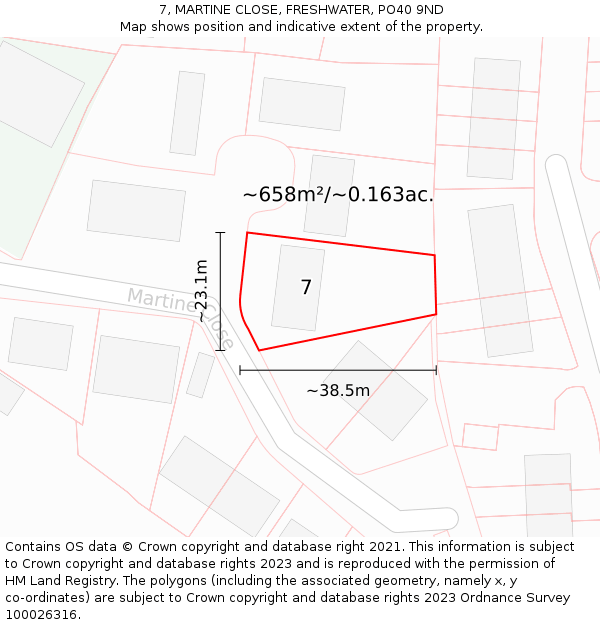 7, MARTINE CLOSE, FRESHWATER, PO40 9ND: Plot and title map