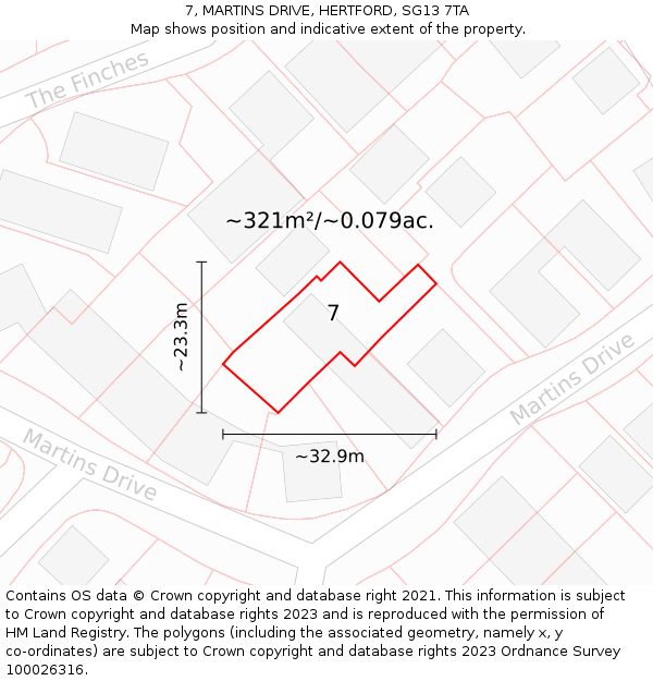 7, MARTINS DRIVE, HERTFORD, SG13 7TA: Plot and title map