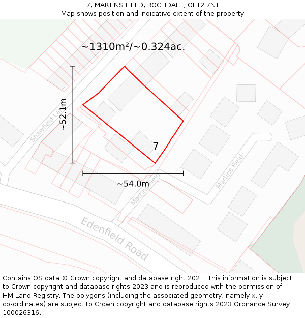 7, MARTINS FIELD, ROCHDALE, OL12 7NT: Plot and title map