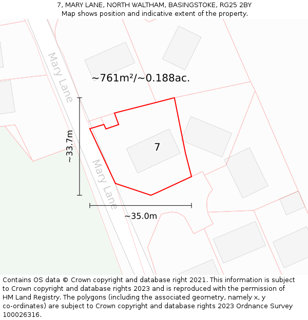 7, MARY LANE, NORTH WALTHAM, BASINGSTOKE, RG25 2BY: Plot and title map