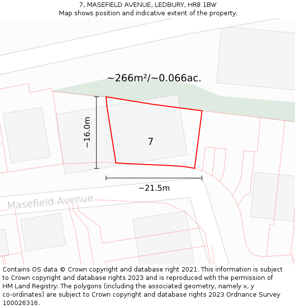 7, MASEFIELD AVENUE, LEDBURY, HR8 1BW: Plot and title map