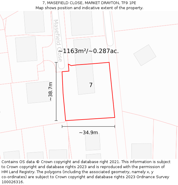 7, MASEFIELD CLOSE, MARKET DRAYTON, TF9 1PE: Plot and title map