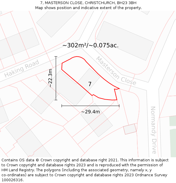 7, MASTERSON CLOSE, CHRISTCHURCH, BH23 3BH: Plot and title map