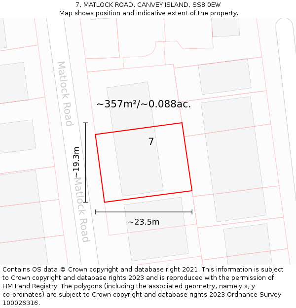 7, MATLOCK ROAD, CANVEY ISLAND, SS8 0EW: Plot and title map