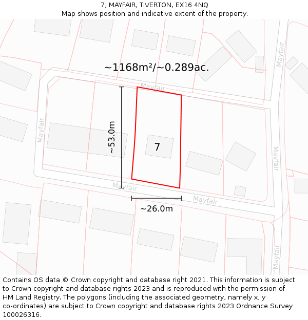 7, MAYFAIR, TIVERTON, EX16 4NQ: Plot and title map