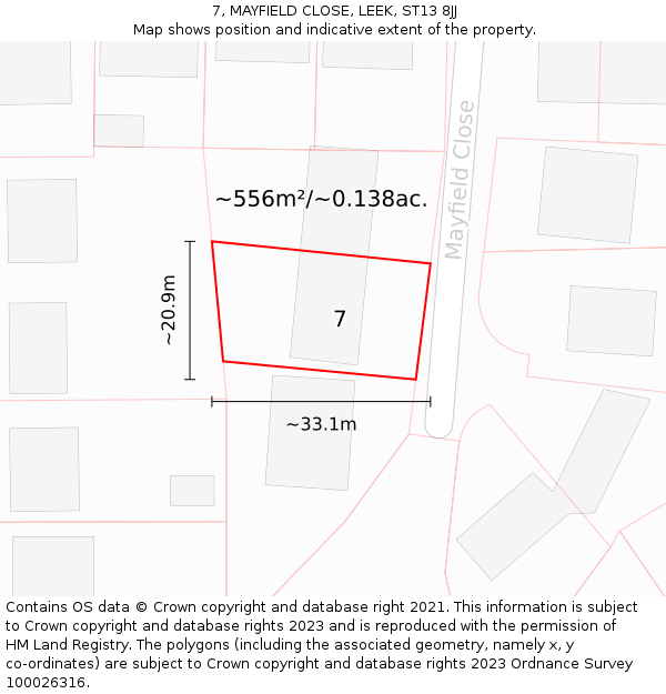 7, MAYFIELD CLOSE, LEEK, ST13 8JJ: Plot and title map