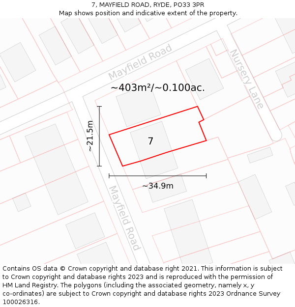 7, MAYFIELD ROAD, RYDE, PO33 3PR: Plot and title map