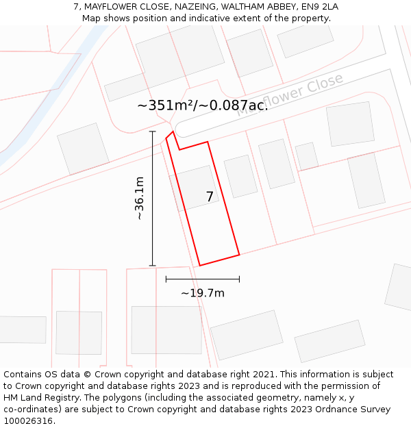 7, MAYFLOWER CLOSE, NAZEING, WALTHAM ABBEY, EN9 2LA: Plot and title map