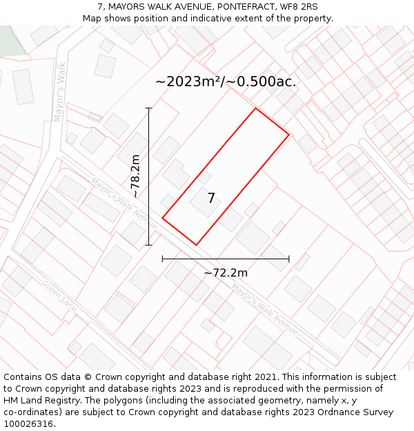 7, MAYORS WALK AVENUE, PONTEFRACT, WF8 2RS: Plot and title map