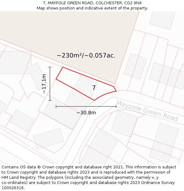 7, MAYPOLE GREEN ROAD, COLCHESTER, CO2 9NX: Plot and title map