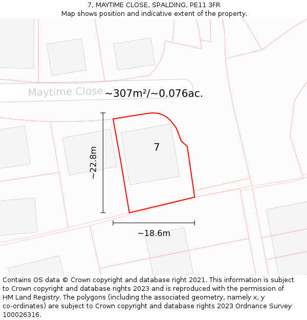 7, MAYTIME CLOSE, SPALDING, PE11 3FR: Plot and title map