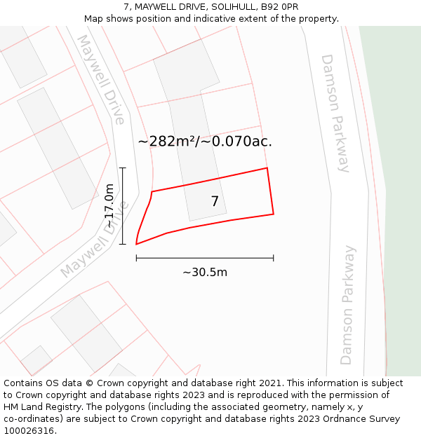 7, MAYWELL DRIVE, SOLIHULL, B92 0PR: Plot and title map