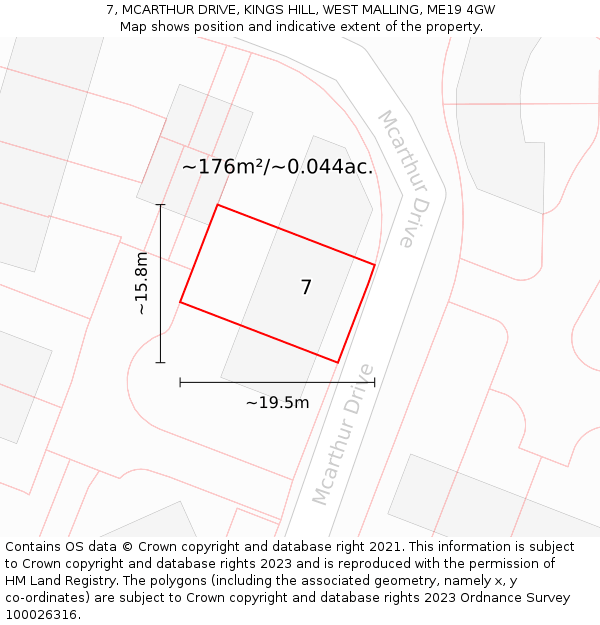 7, MCARTHUR DRIVE, KINGS HILL, WEST MALLING, ME19 4GW: Plot and title map