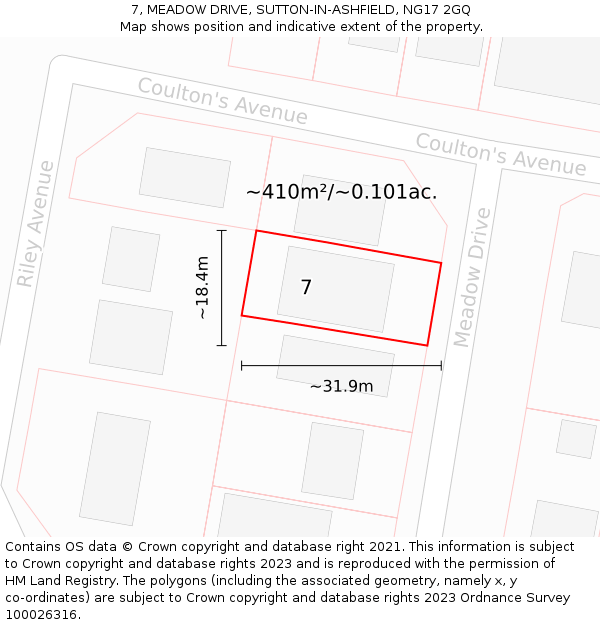 7, MEADOW DRIVE, SUTTON-IN-ASHFIELD, NG17 2GQ: Plot and title map