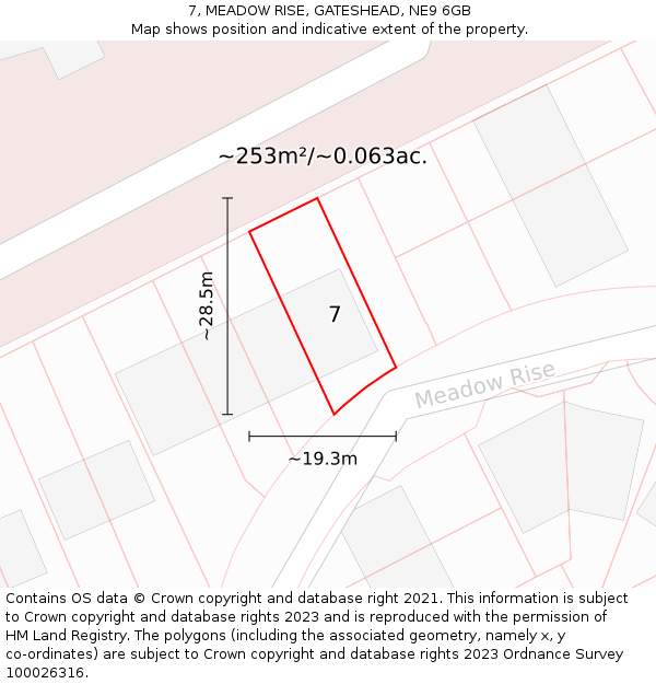 7, MEADOW RISE, GATESHEAD, NE9 6GB: Plot and title map