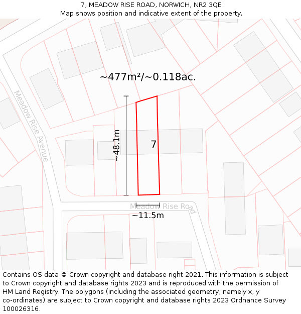 7, MEADOW RISE ROAD, NORWICH, NR2 3QE: Plot and title map