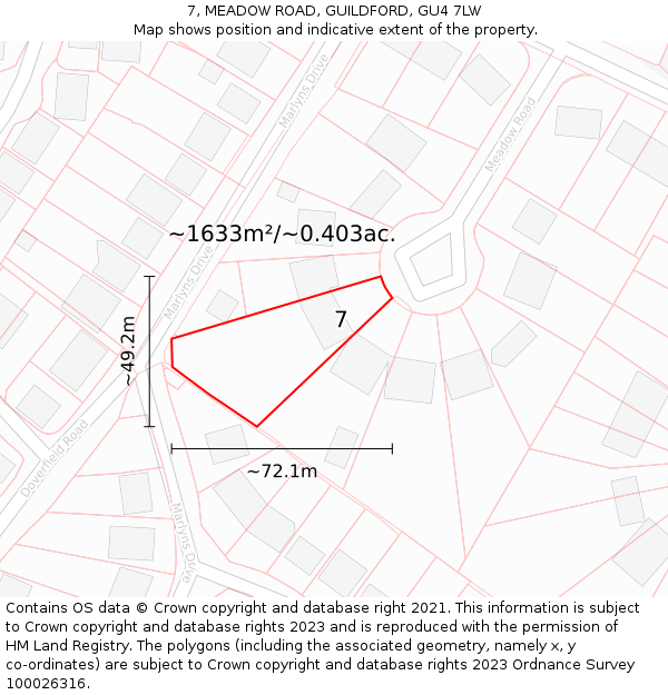 7, MEADOW ROAD, GUILDFORD, GU4 7LW: Plot and title map