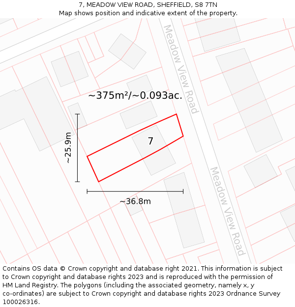 7, MEADOW VIEW ROAD, SHEFFIELD, S8 7TN: Plot and title map