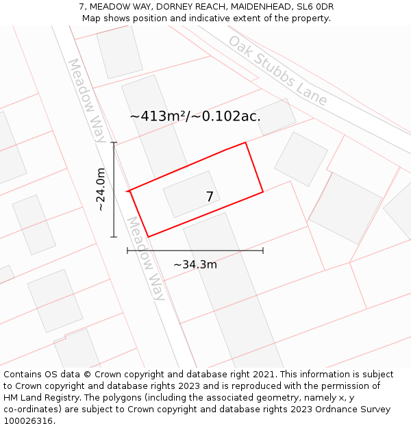 7, MEADOW WAY, DORNEY REACH, MAIDENHEAD, SL6 0DR: Plot and title map