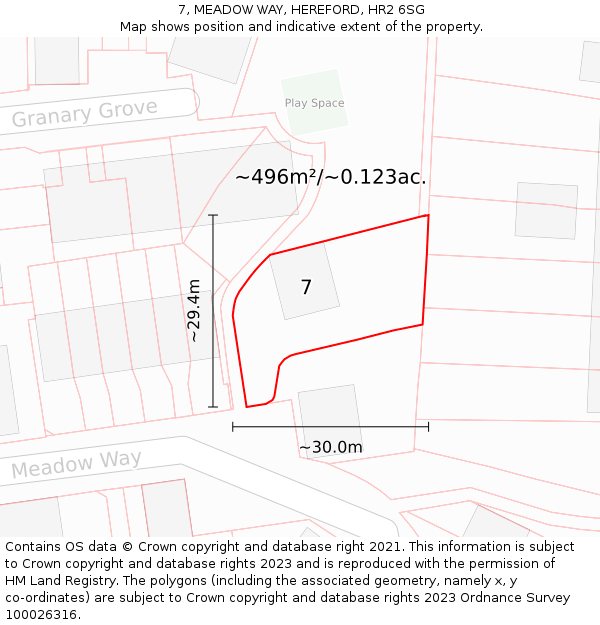 7, MEADOW WAY, HEREFORD, HR2 6SG: Plot and title map