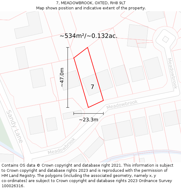 7, MEADOWBROOK, OXTED, RH8 9LT: Plot and title map