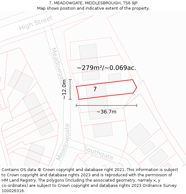 7, MEADOWGATE, MIDDLESBROUGH, TS6 9JP: Plot and title map