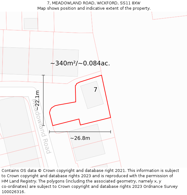 7, MEADOWLAND ROAD, WICKFORD, SS11 8XW: Plot and title map