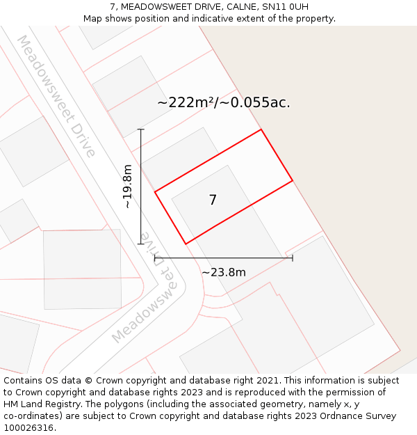 7, MEADOWSWEET DRIVE, CALNE, SN11 0UH: Plot and title map