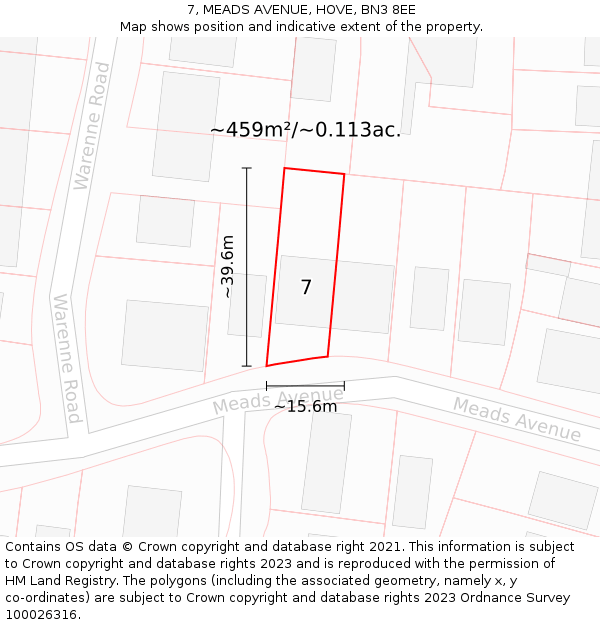 7, MEADS AVENUE, HOVE, BN3 8EE: Plot and title map