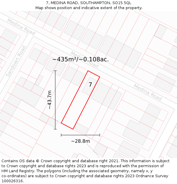 7, MEDINA ROAD, SOUTHAMPTON, SO15 5QL: Plot and title map