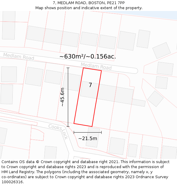 7, MEDLAM ROAD, BOSTON, PE21 7PP: Plot and title map