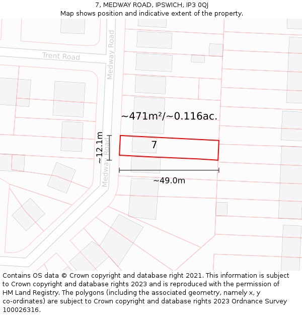 7, MEDWAY ROAD, IPSWICH, IP3 0QJ: Plot and title map