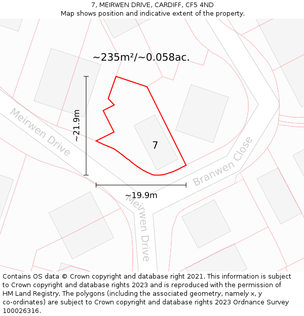 7, MEIRWEN DRIVE, CARDIFF, CF5 4ND: Plot and title map