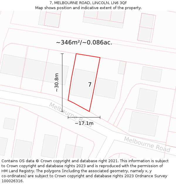 7, MELBOURNE ROAD, LINCOLN, LN6 3QF: Plot and title map