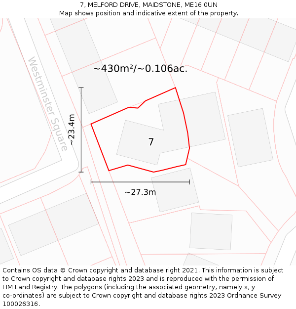 7, MELFORD DRIVE, MAIDSTONE, ME16 0UN: Plot and title map